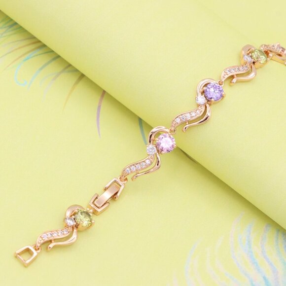 "Rose Gold Bracelet with Wavy Design and Pastel Gemstones, XPBL0817 - Picture 1 of 12